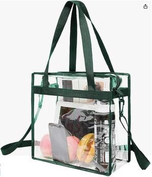 Clear Bag, Stadium Tote Bag with Zipper Closure & Strap, Shoulder Bag- Green